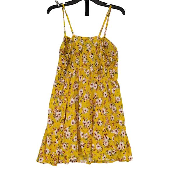 Jolie & Joy Yellow Floral Babydoll Tank Mini Dress, Sz XL, Smocked Y2K Summer - Picture 2 of 6